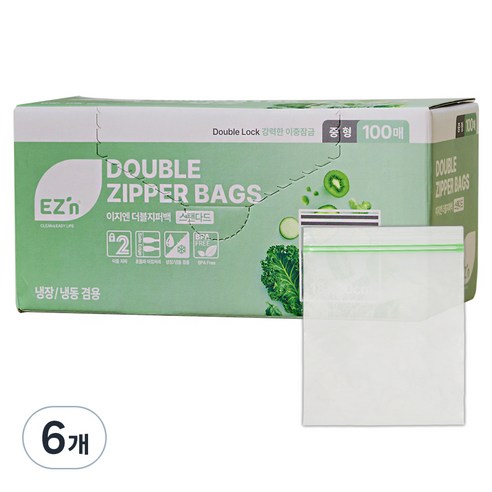 EZn이지엔 스탠다드 더블지퍼백 냉장 냉동 겸용, 중(M), 100개입, 6개