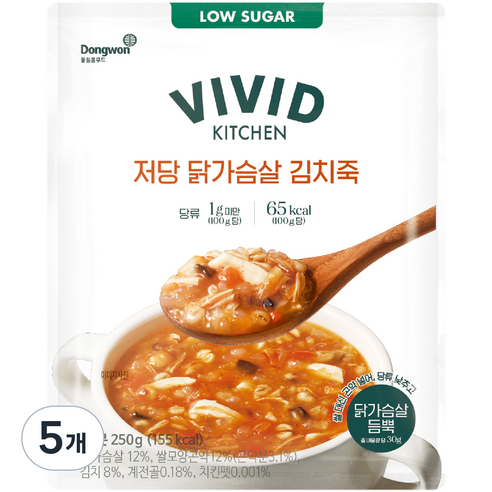 비비드키친 저당 닭가슴살 김치죽, 250g, 5개