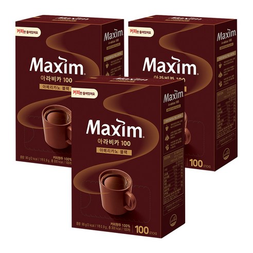 맥심 아라비카100 아메리카노 블랙, 0.9g, 100개입, 3개