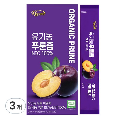 에이치엘비 레세타 유기농 푸룬즙, 3개, 280g