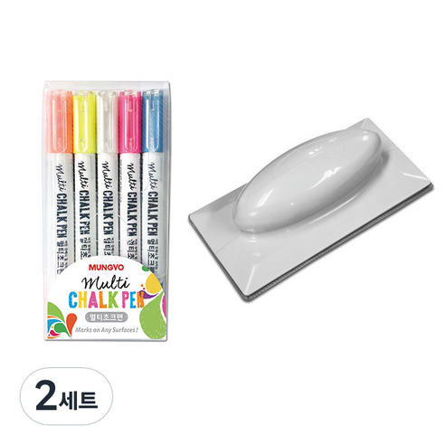 문교 멀티 초크펜 5색 2p + 멀티 지우개, 혼합색상, 2세트