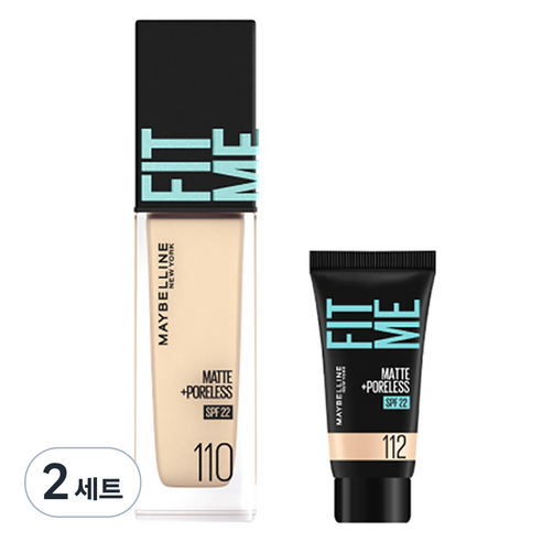 메이블린 핏미 파운데이션 레노 30ml + 미니파운데이션 5ml 세트, 110 포슬린(파운데이션), 112 내추럴 아이보리(미니파운데이션), 2개