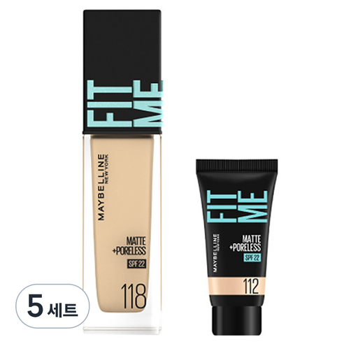메이블린 핏미 파운데이션 레노 30ml + 미니파운데이션 5ml 세트, 118 라이트 베이지(파운데이션), 112 내추럴 아이보리(미니파운데이션), 5세트