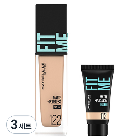 메이블린 핏미 파운데이션 레노 30ml + 미니파운데이션 5ml 세트, 122 크리미 베이지(파운데이션), 112 내추럴 아이보리(미니파운데이션), 3세트