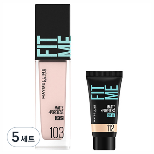 메이블린 핏미 파운데이션 레노 30ml + 미니파운데이션 5ml 세트, 103 페어(파운데이션), 112 내추럴 아이보리(미니파운데이션), 5세트