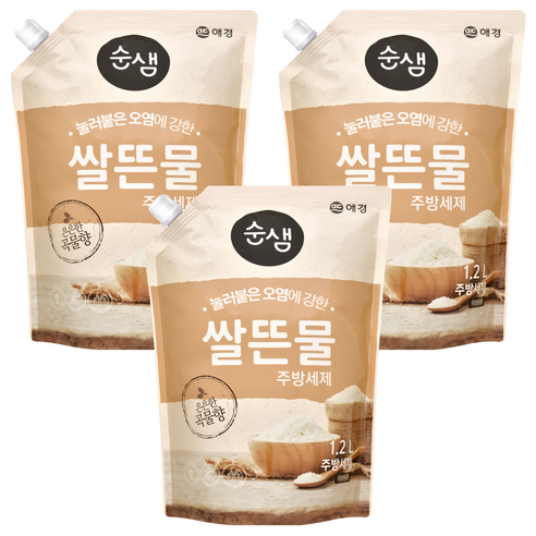 순샘 쌀뜬물 주방세제 리필, 1.2L, 3개