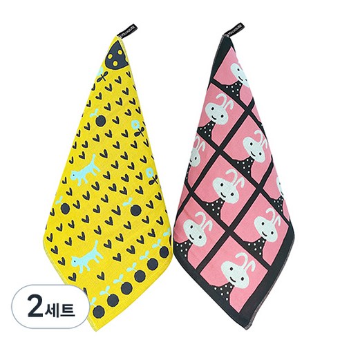 북유럽풍 순면 일러스트 면행주 2종 세트, 2세트, 006 산책블루,  랜덤발송