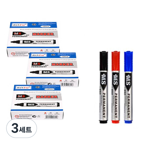 블루마토 유성매직 B세트 MS850 흑색 12p + 청색 12p + 적색 12p, 혼합 색상, 3세트
