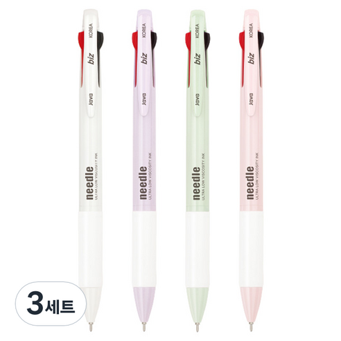 자바펜 N 제트 3볼 니들팁 볼펜 4종 세트 0.7mm, 라벤더, 그레이, 그린, 핑크, 3세트