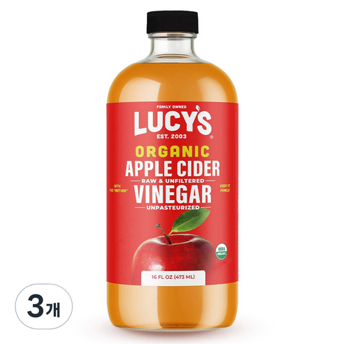 Lucy''s 유기농 사과식초, 3개, 473ml
