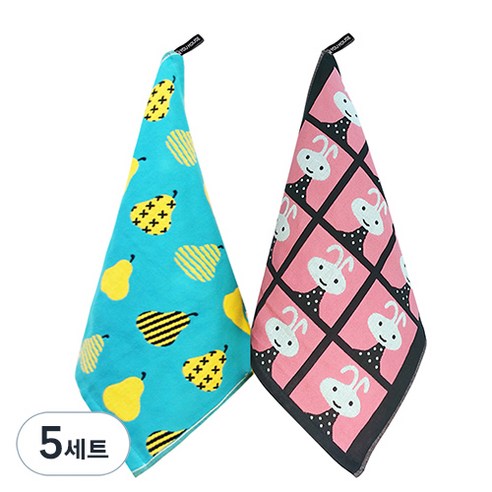 북유럽풍 순면 일러스트 면행주 2종 세트, 5세트, 010 서양배, 랜덤발송