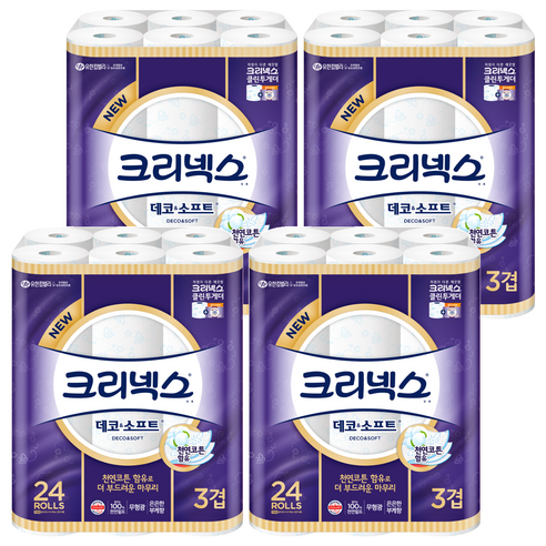 크리넥스 데코앤소프트 천연펄프 3겹 고급롤화장지, 28m, 24개입, 4개