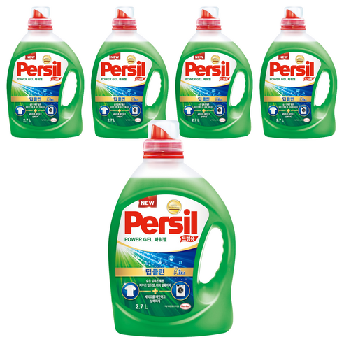 퍼실 딥클린 9중효소 파워젤 드럼용 액상세제 본품, 2.7L, 5개