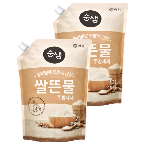 순샘 레몬 쌀뜬물 주방세제 리필, 1.2L, 2개