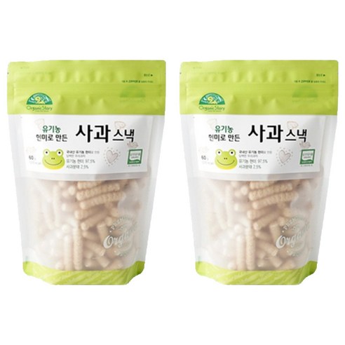 오가닉스토리 유기농 현미로 만든 사과 스낵, 60g, 2개