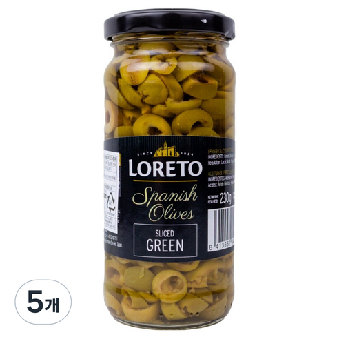 로레토 슬라이스 그린 올리브, 230g, 5개