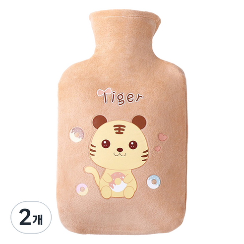 라이프팝 캐릭터 극세사 보냉 보온 물주머니 브라운타이거 1000ml, 2개