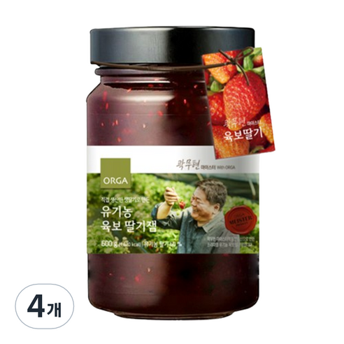 ORGA 유기농 육보 딸기잼, 600g, 4개