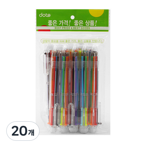 브라이트 6색 볼펜 0.7mm, 혼합 색상, 20개