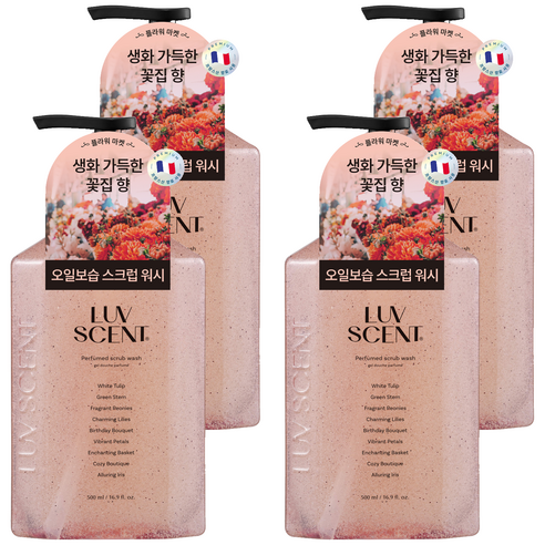 럽센트 바디 스크럽 워시 플라워마켓 화이트튤립향, 500ml, 4개