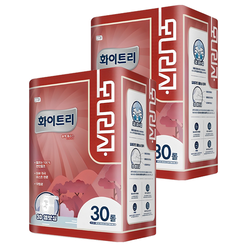 모나리자 화이트리 블랑 플러스 천연펄프 3겹 고급롤화장지, 30m, 30롤, 2개