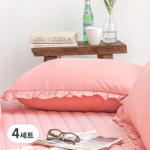 스코홈 국내 제조 순면 코튼소울 누빔 베개커버 + 솜 세트, 핑크, 4세트