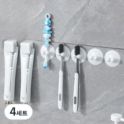 무식이네 공중부양 흡착 칫솔걸이 5p +접착 치약걸이 2p 세트, 화이트, 4세트