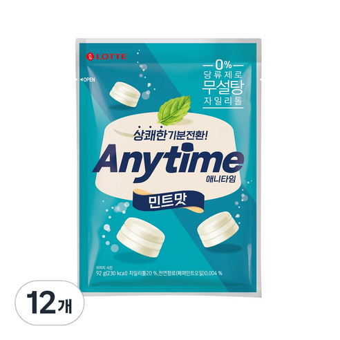 롯데웰푸드 애니타임 민트, 92g, 12개