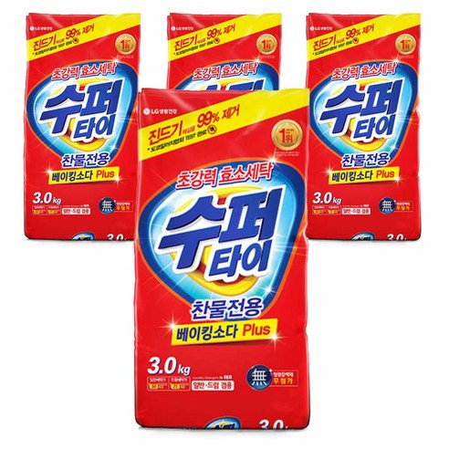 수퍼타이 찬물 전용 실내건조 분말세제 효소 세탁세제 일반드럼 겸용 리필, 3kg, 4개