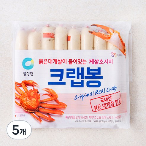 청정원 크랩봉16입, 480g, 5개