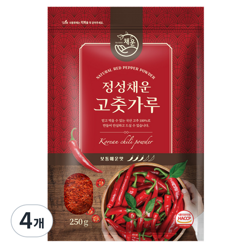 채운 정성채운 국산 고춧가루 보통매운맛, 250g, 4개