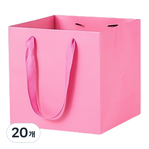 마켓감성 컬러 와이드 정사각 쇼핑백 중, 핑크, 14개