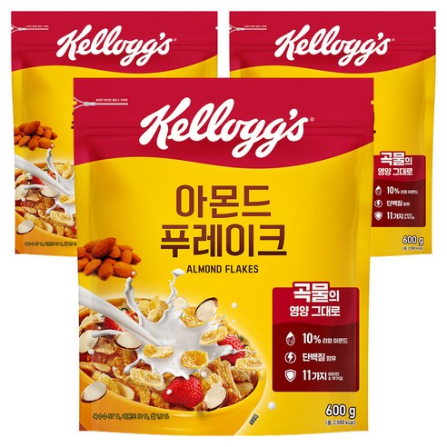 켈로그 아몬드 푸레이크 시리얼, 600g, 3개