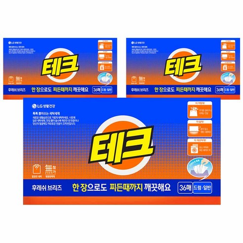 테크 간편 시트세제 후레쉬 브리즈, 36개입, 3개