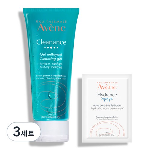 아벤느 클리낭스 클렌징 젤 200ml + 아쿠아 크림 인 젤 2ml, 3세트