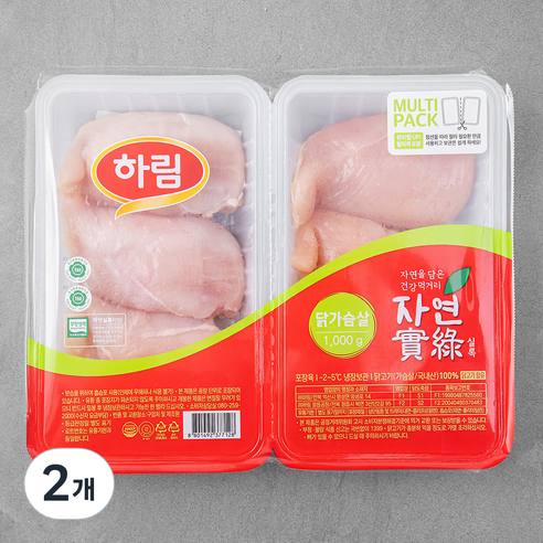자연실록 무항생제 인증 닭가슴살, 1kg, 2개