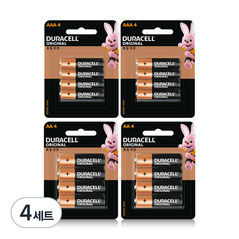 듀라셀 오리지널 알카라인 건전지 블리스터팩 AA 4p + AAA 4p 세트, 4세트
