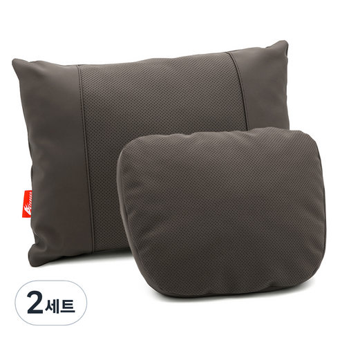 에이스피드 S급 가죽시리즈 차량용 목쿠션 + 허리쿠션 세트, 그레이, 2세트