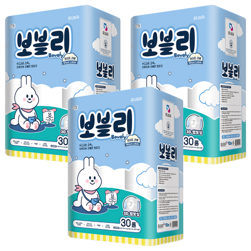 보블리 천연펄프 3겹 고급롤화장지, 25m, 30개입, 3개