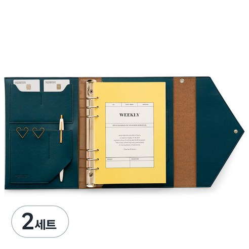 퍼니메이드 클러치 6공 다이어리 커버 A5 + 위클리 속지 세트, 다크그린, 2세트