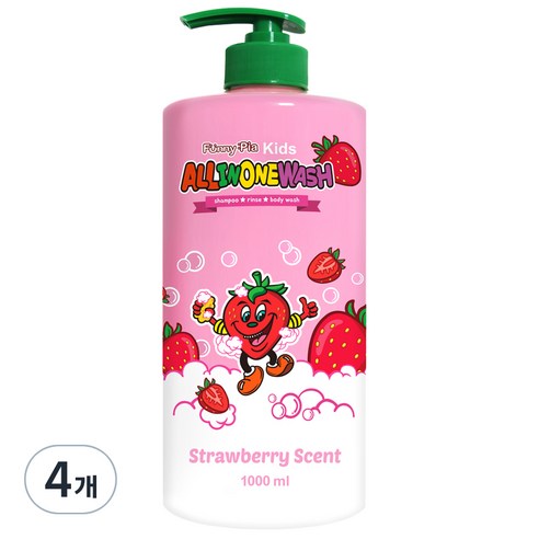 퍼니피아 키즈 올인원클렌저 딸기, 1000ml, 4개