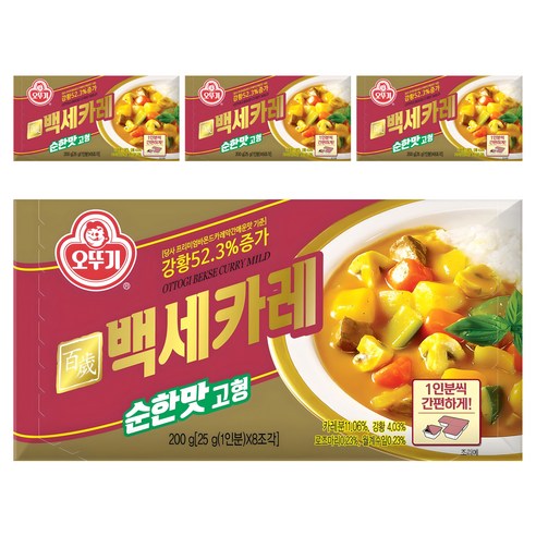 오뚜기 백세카레 고형 순한맛, 200g, 4개