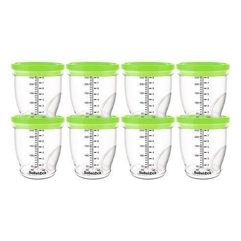 베베락 국내 제조 국산 밀폐형 이유식 용기, 240ml, 그린, 8개