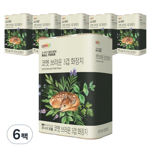 코멧 3겹 브라운 에코 화장지 30m, 30롤, 6개