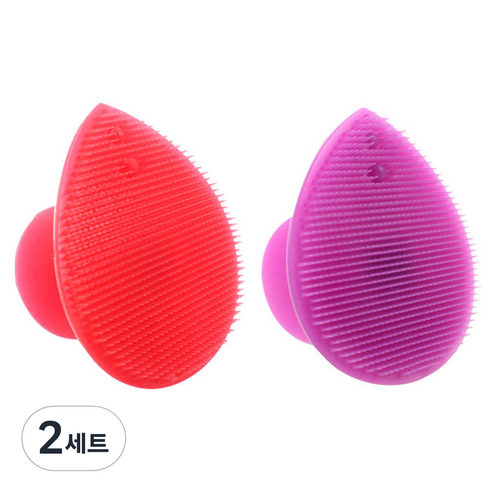 피부사랑 실리콘 클렌징 패드 2p 세트, 레드, 퍼플, 2세트