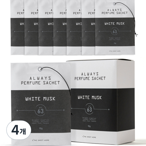 더스윗홈 올웨이즈 퍼퓸 사쉐 본품, 80g, 4개, 화이트 머스크