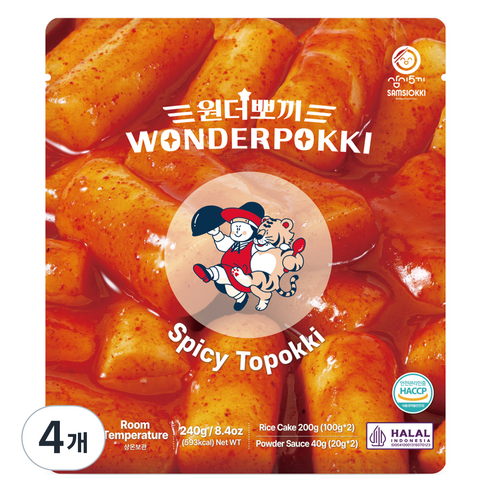 삼시오끼 원더뽀끼 매콤 봉지 떡볶이, 240g, 4개