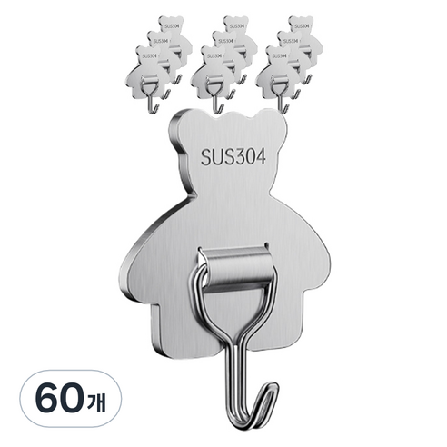 몰투유 강력 곰돌이 접착식 후크, 60개