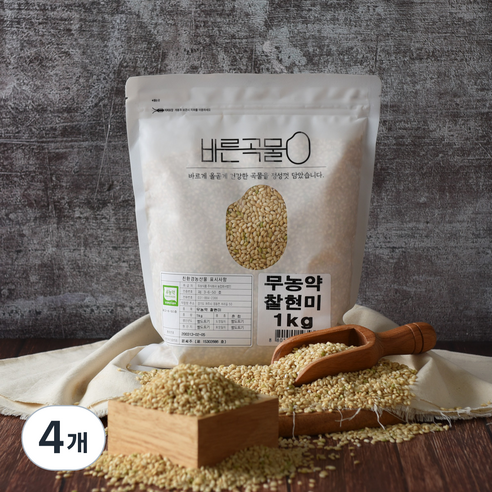 바른곡물 국산 무농약 찰현미, 1kg, 4개