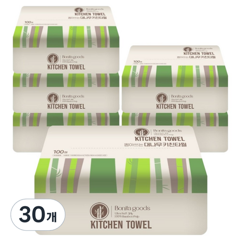 보니타굿즈 뽑아쓰는 대나무 각키친타올 3겹, 100개입, 30개
